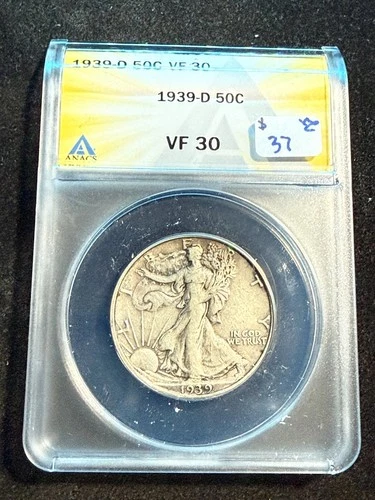 1939 D WALKING LIBERTY HALF DOLLAR ANACS VF 30 473