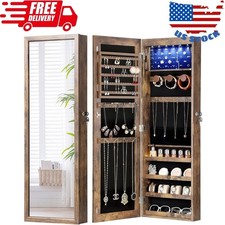 6 Leds Mirror Jewelry Cabinet with 3 Improvements, 4.2" D Door/Wall Mounted Jewe