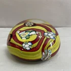 Vintage Murano Italy Art Glass Paperweight Millefiori Red Yellow Swirl Signed 4"