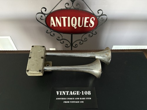 Vintage Hadley Air Horn Dual Trumpet 13" 16" Truck Boat Hot Rod Rat UNTESTED Chr