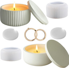 Silicone Jar Mold Set of 2 with Lids  2 Wooden Fixing Rings   round Candle Jar