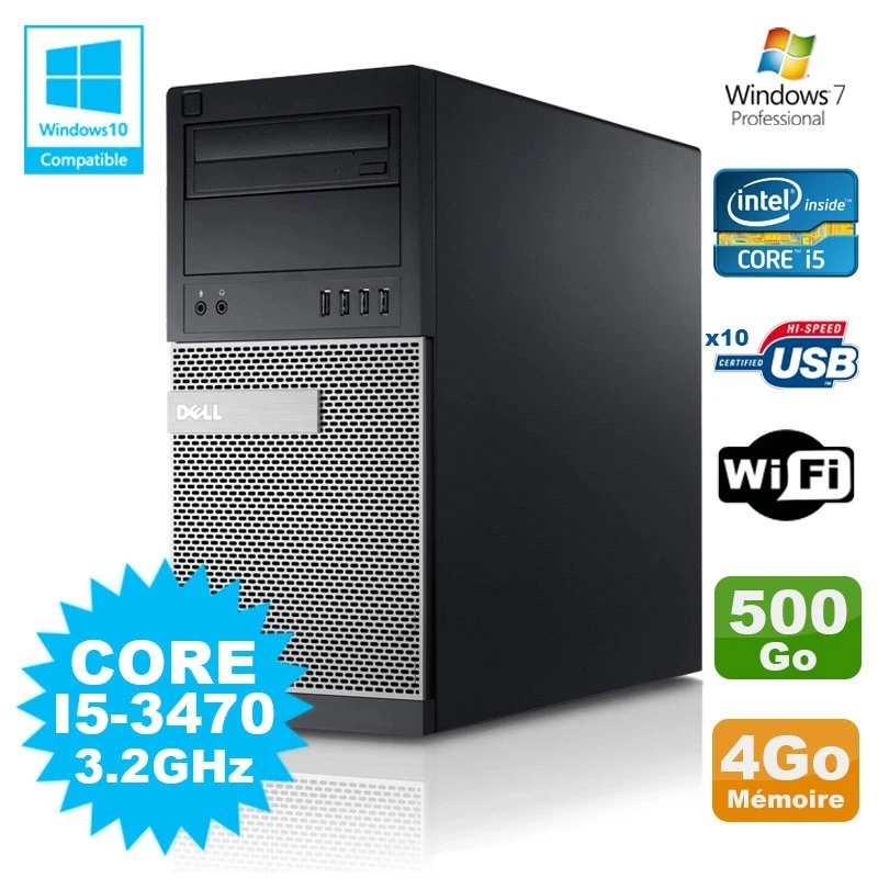 PC Tour Dell Optiplex 790 Intel I5-3470 3.2Ghz 4Go 500Go DVD WIFI Win 7 - Photo 1/1