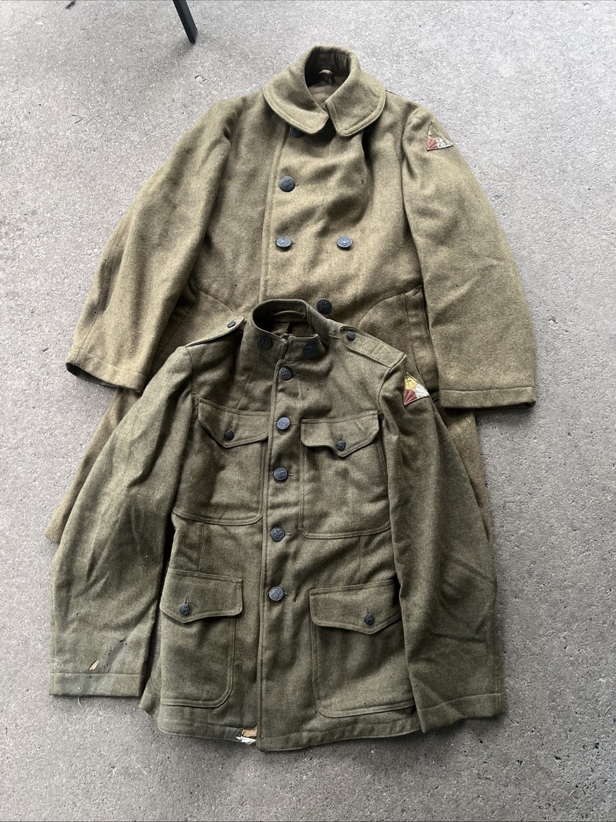 WW1 US Army Tank Corps Uniform Set Jacket / Overcoat Patched