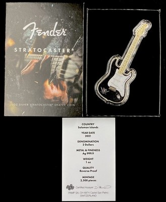 2021 Pamp 75th Anniversary Fender Stratocaster 1 oz Silver Black .999 Silver OGP