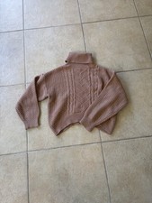 Brown Solid Cable-Knit Turtleneck Pullover Sweater Long Sleeve Girls Size 11