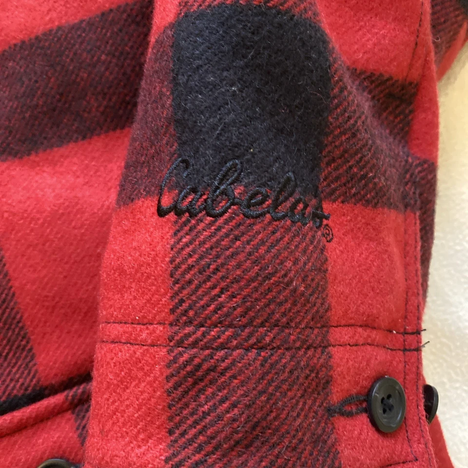 Cabela’s Outdoor Mens Wool Hunting Jacket Red Black Buffalo Plaid Thinsulate 3XL - Image 3 of 4