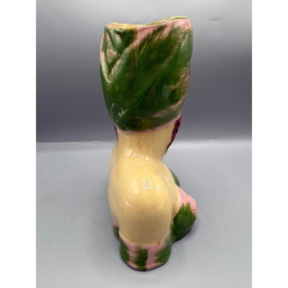 Jarrón cabeza dama vintage EHTF Carmen Miranda rosa verde usado en excelente estado regalo único Foto 3 de 4