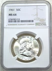 1961 P Franklin Half Dollar NGC MS64 Blast White 99% Bell Lines PQ #F259H