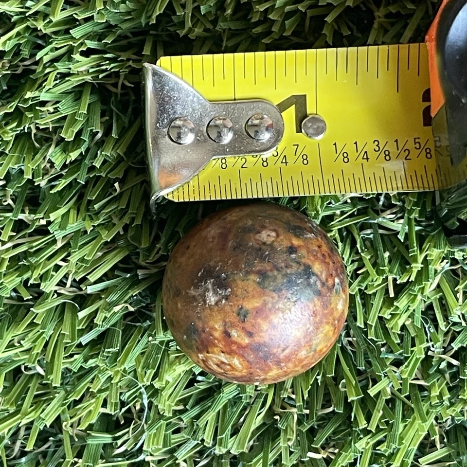 Tirador grande de principios del siglo XX Bennington marrón mármol Boulder Banger Bonker Foto 2 de 4