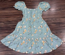 Floral Mini Smock Puff Off Shoulder Short Sleeve Floral Ruffle Tiered Dress Sz S