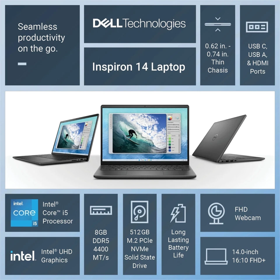 Dell Inspiron 14 Laptop 5440 14-inch FHD+ Intel Core i5-1334U 8GB RAM 512GB NVMe - Image 3 of 4