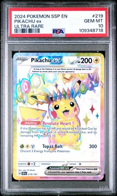 PIKACHU EX 219/191 PSA 10 SURGING SPARKS ULTRA RARE POKEMON PIKACHU EX 219/191 PSA 10 SURGING SPARKS ULTRA RARE POKEMON