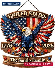 250th Anniversary Patriotic Door Sign Bald Eagle American Flag Wooden Hanging Si