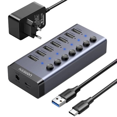 Multifunktionsadapter HUB 7in1 USB-C 7xUSB-A PD 3.0 Ugreen Splitter Adpater Grau