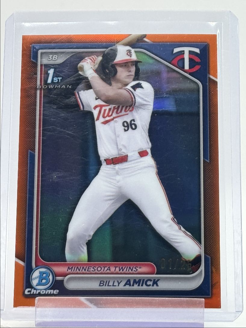 BILLY AMICK 2024 BOWMAN CHROME DRAFT 1ST ORANGE PAPER TWINS /25 Q5190