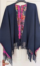 Salvatore Ferragamo Reversible Fringed Hem Blanket Cardi/wrap Wool Cashmere silk