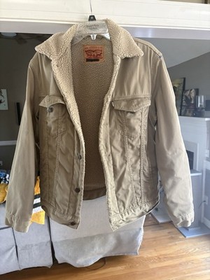 Vintage Levi's Denim Jacket M 90s Trucker Sherpa Lined Beige Tan Corduroy