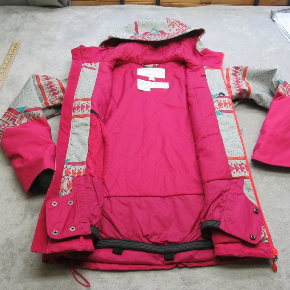 Chaqueta ONeill Mujer Pequeña Blanca Geométrica Capucha Cremallera Nieve Impermeable Aislada Foto 3 de 4