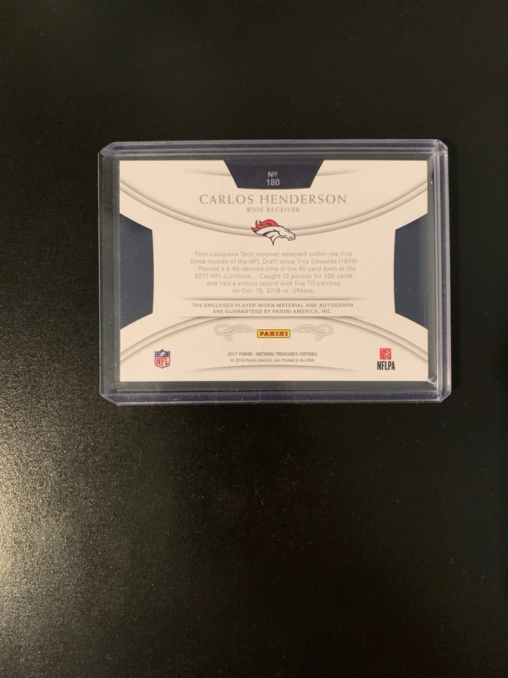 2017 Panini National Treasures Carlos Henderson Auto /11 RPA Broncos *On Card* - Image 2 of 2