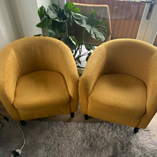 Set of 2 Yellow Upholstered Tub Accent Chairs, Solid Pattern, Fully Assembled