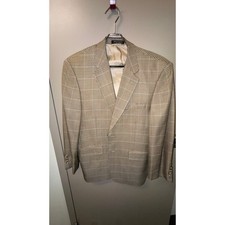 100 Wool Blazer, Grey/Rust Windowpane Pattern, Classic Fit Sport Coat