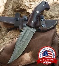 Cuchillo táctico de acero de Damasco hecho a mano, con empuñadura de madera NEW