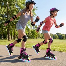 Kids Inline Skates, 4-Size Adjustable Light-Up Roller Skates with Safety Support