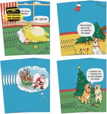 Funny Christmas Cards Boxed - 24 Assorted Christmas Cards with Envelopes and Sti
