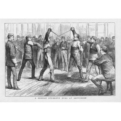 GERMANY Students Duelling at Gottingen - Antique Print 1880