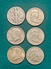 Silver Half Dollar Lot (6)  90% Silver  Walking Liberty1/Franklin(2) /Kennedy(2)