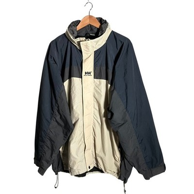 Helly Hansen Jacke Herren Gr. XL beige schwarz Kapuze Full Zip Logo Outdoor Mantel