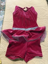 WEISSMAN Intermediate Child IC Pink Velvet Rhinestone COSTUME Biketard 16733 EUC