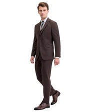 Kenneth Cole Mens Slim fit 2 Piece Suit 48 L / 42 Waist Brown Solid Stretch
