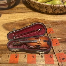 Miniature Violin And Bow 5ins wood And Stand See Image