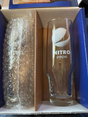 Pepsi Nitro Glass  Set of 2 Clear  7''  Drinking Glass with White Logo Collectors