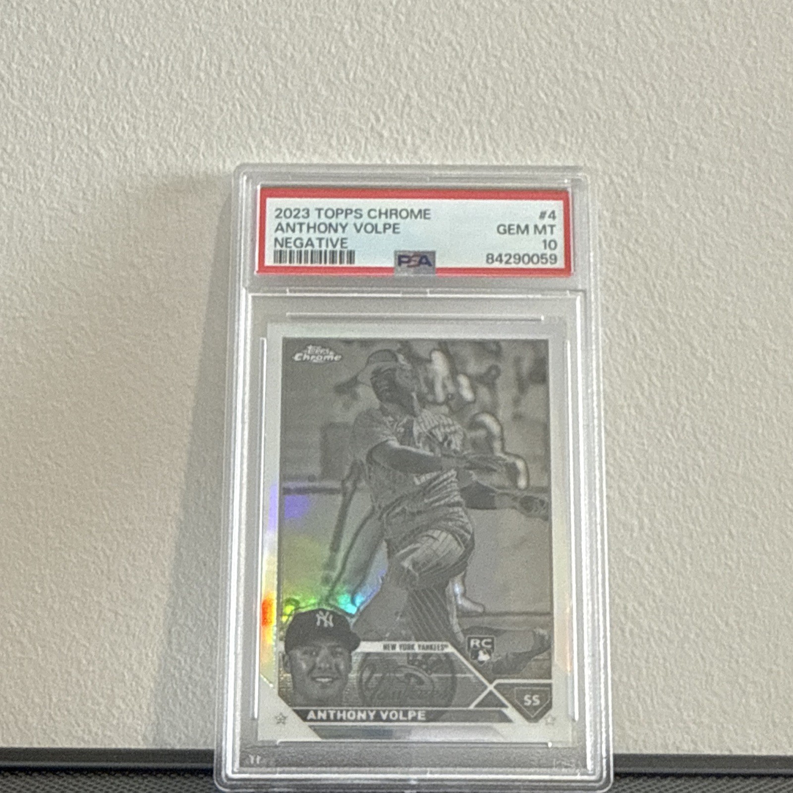 Topps 2023 Chrome Negative Refractor Rookie Anthony Volpe #4 Yankees PSA 10