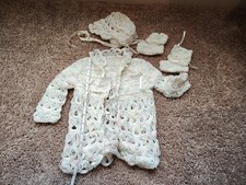 Vintage Handmade Crochet Baby Girl Jacket Bonnet And Booties
