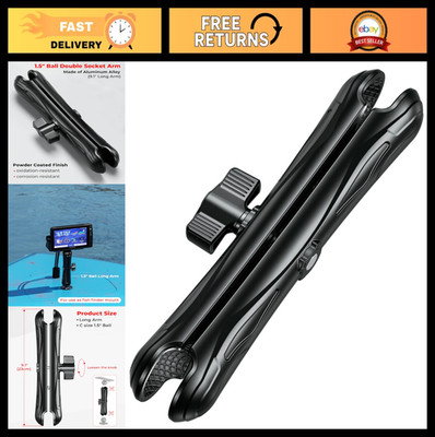 1.5'' Ball Double Socket Arm, 9.1'' Aluminum Long Arm for Fish Finder & Marine Ele