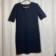 Ann Taylor Black Sheath Dress Split Neck Short Sleeve Workwear 2 Career
