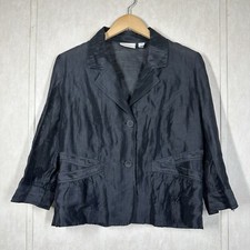 Chico  s Linen Blend Button Front Blazer Jacket Lightweight in Black Size 1/US 8