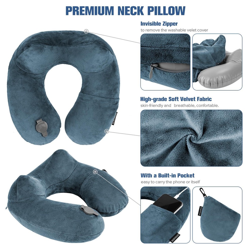 Inflatable Travel Neck Pillow for Airplane Sleeping Comfort