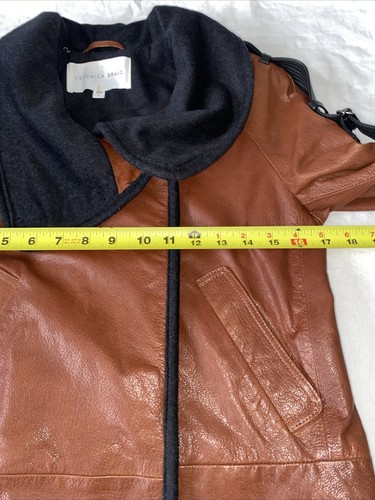 Veronica Beard Leather Motor Motorcycle Jacket Women’s sz 4 Brown Black - Picture 5 of 13