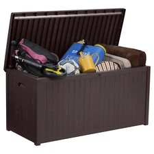 EHHLY Commercial Grade Deck Box, 120 Gallon Outdoor Storage Box Waterproof,Brown