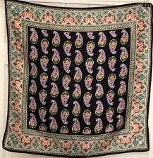 Designer Paisley Boho Black Purple Green Peach Square Scarf 27  