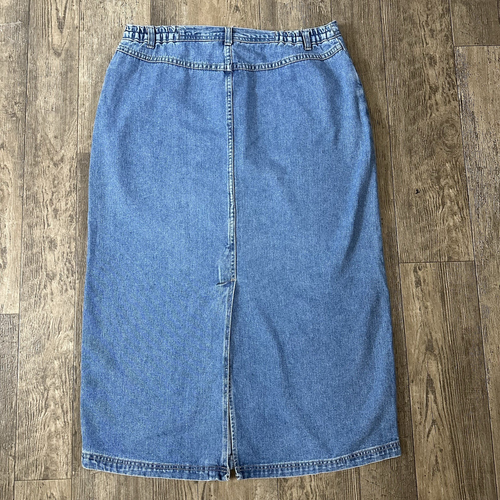 CJ Banks Denim Skirt Womens Size 14 W Blue Jean Long Modest Maxi Back Slit 35x34 - Picture 2 of 9