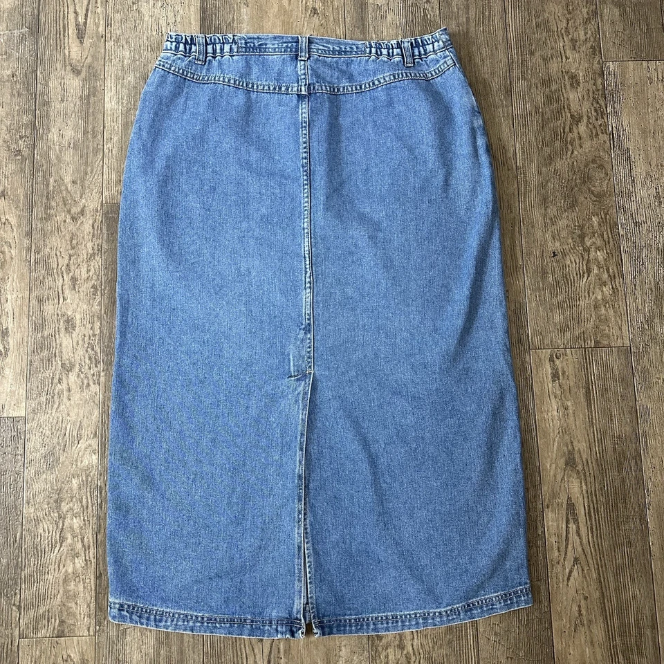Falda vaquera CJ Banks para mujer talla 14 W azul jean larga modesta maxi abertura trasera 35x34 Foto 2 de 4
