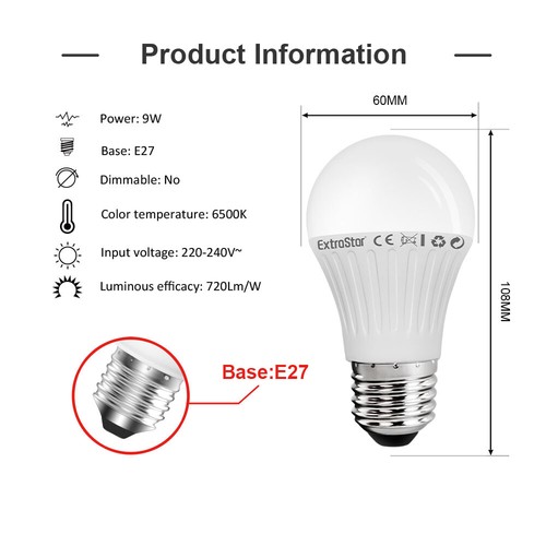 6Pcs 9W LED Bulb B22 Bayonet E27 Screw GLS Lamp Light Bulb Cool Warm Enery Saver - Picture 11 of 13