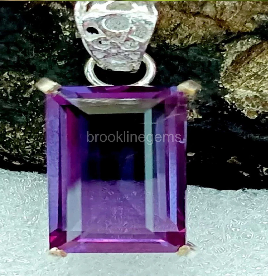 Colgante de piedras preciosas certificadas alejandrita corte baguette de 40,55 quilates plata 925 5 ATW Foto 3 de 4