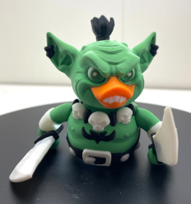 Orc Duckie - Green RPG Duck Dressed as an Orc with Weapons - 3D Printed