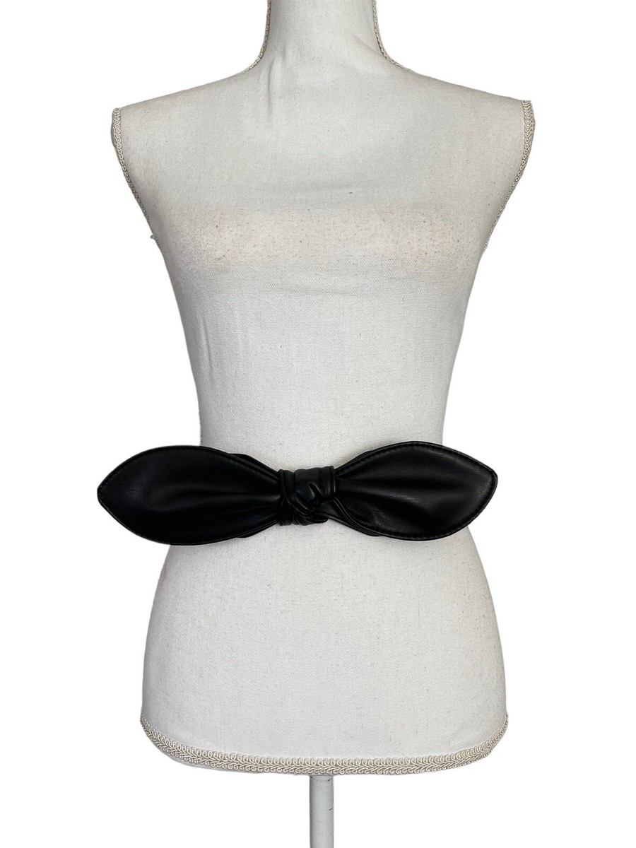 INC Small Medium Wide Black Faux Leather Bow Belt Cumberbund